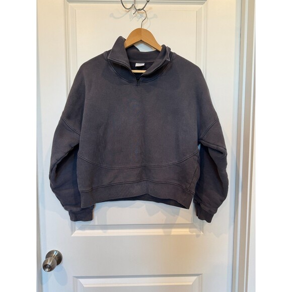 Outdoor Voices Women's Nimbus Sweatshirt Cropped Dark Gray 1/4 Zip Heavyweight M - Picture 2 of 6